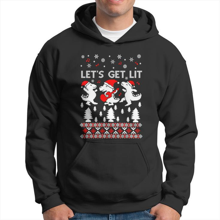 Lets Get Lit Pajamas Dinosaur Ugly Christmas Sweater Gift Hoodie
