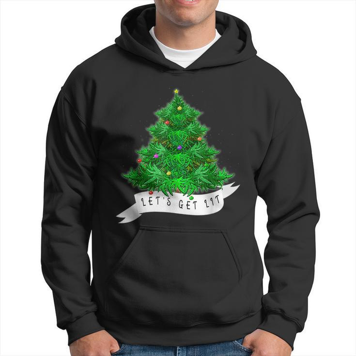 Lets Get Lit Weed X Mas Tree Marijuana Christmas  Men Hoodie Graphic Print Hooded Sweatshirt