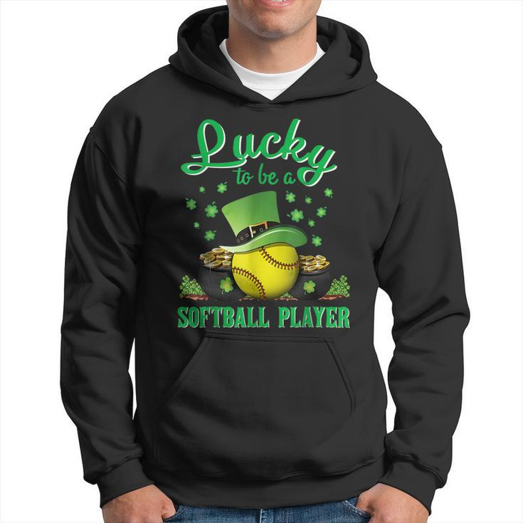Lucky To Be A Softball Player St Patricks Day Lucky Clover  Hoodie
