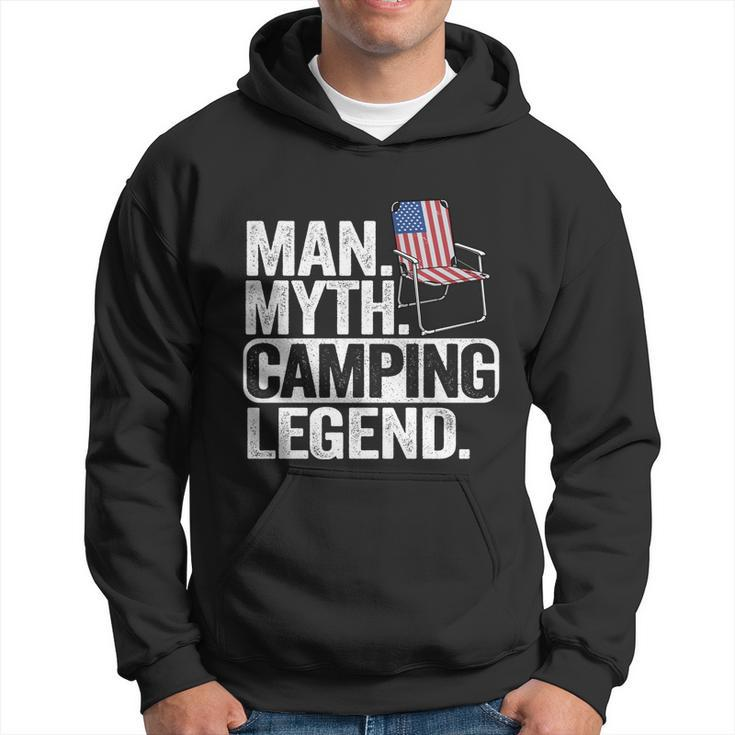 Man Myth Camping Legend Us American Flag Chair Camping Dad Gift Hoodie