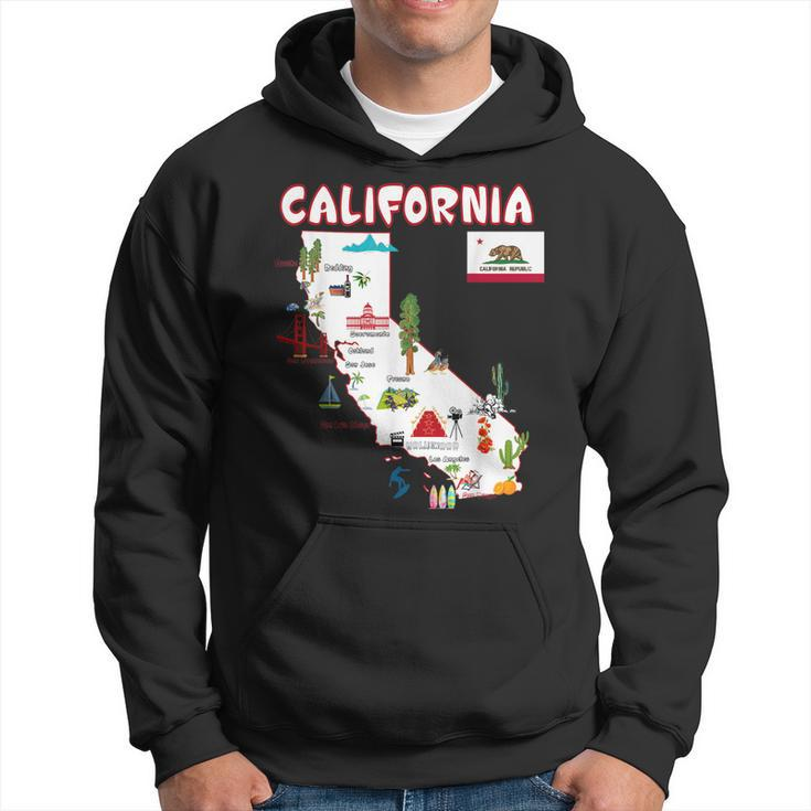 Map Of California Landmarks Major Cities Flag Hoodie