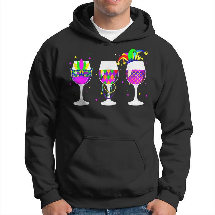 Mardi Gras Glass Of Wine Funny Drinking Wine For Men Women Hoodie