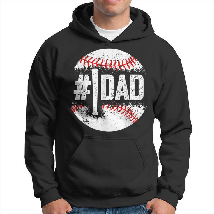 Mens 1 Dad Baseball Number One Daddy Son Gifts Fathers Day  Hoodie