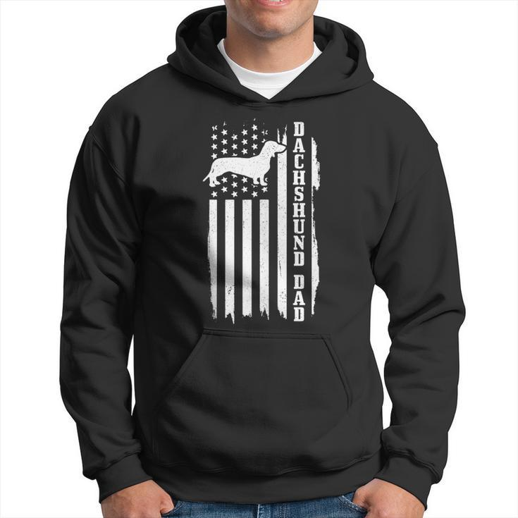 Mens Dachshund Dad Vintage American Flag Patriotic Weiner Dog Hoodie
