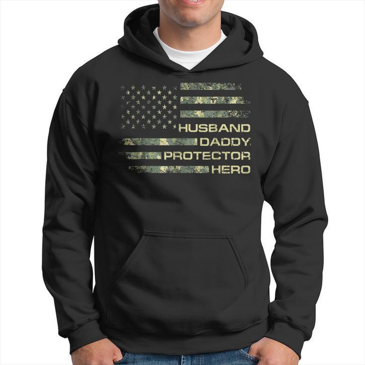 Mens Husband Daddy Protector Hero Shirt Fathers Day Flag Gift Tee Hoodie
