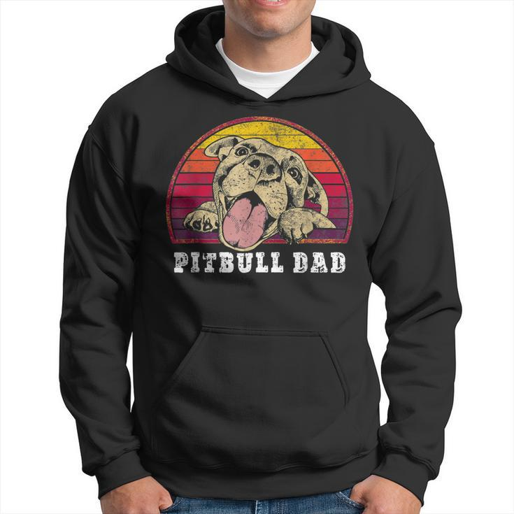 Mens Pitbull Dad Smiling Pittie On Vintage Sunset Pitbull Dad  Hoodie