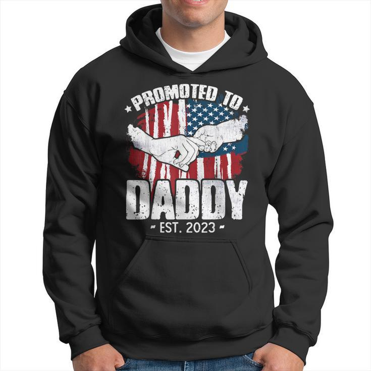 Mens Promoted To Daddy Est 2023 Patriotic Dad To Be Fathers Day  Hoodie