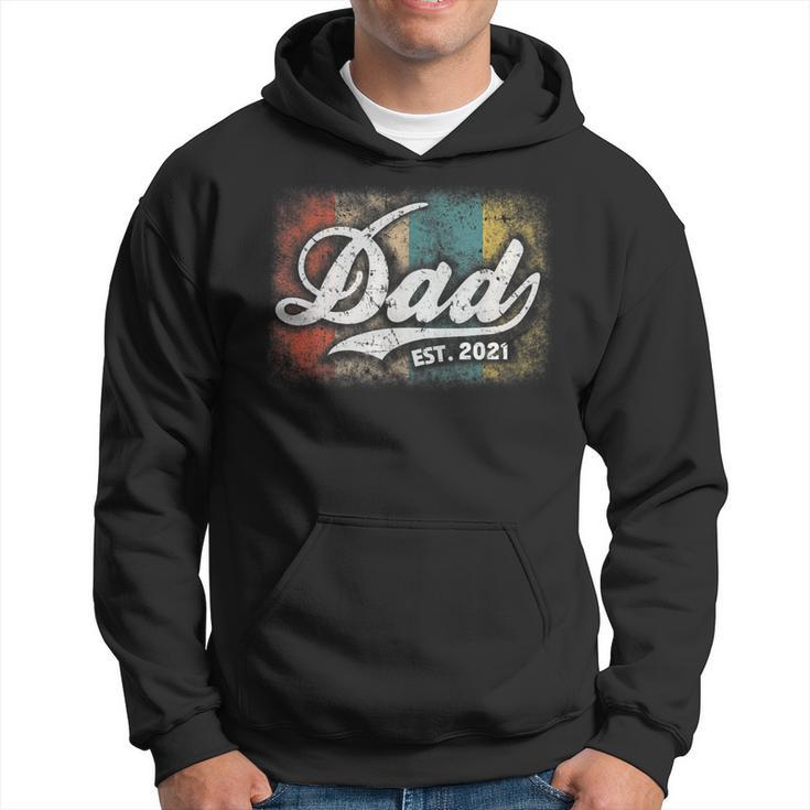 Mens Vintage Fathers Day Promoted To Dad Est 2021 New Dad  Hoodie