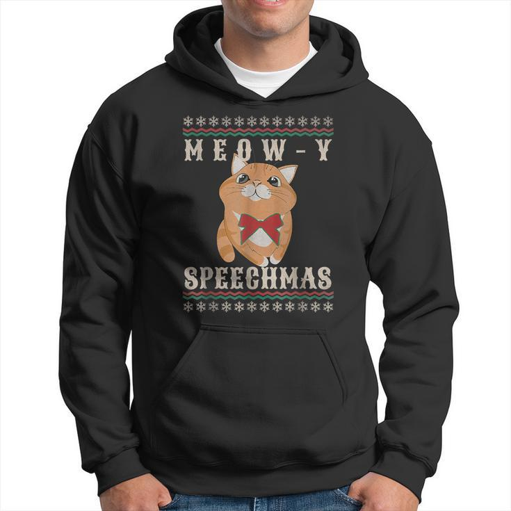 Meow-Y Speechmas Christmas Cat Funny Cat Love Pajama Xmas  Men Hoodie Graphic Print Hooded Sweatshirt