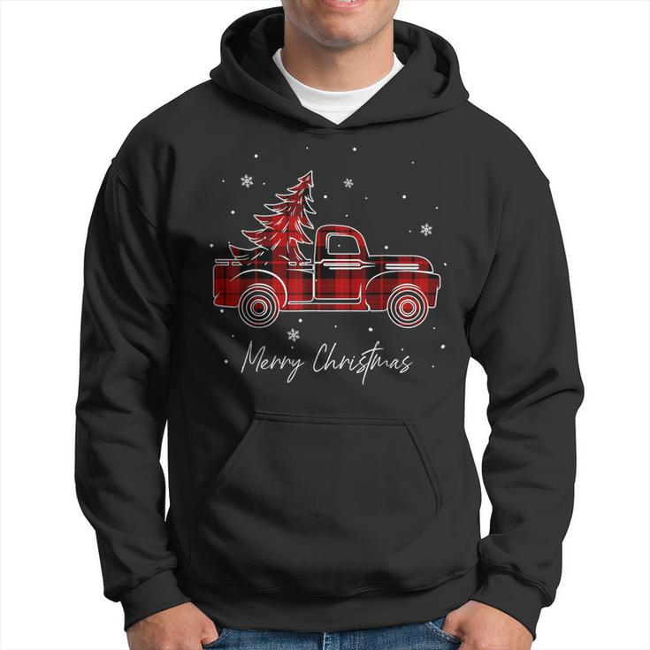 Merry Christmas Buffalo Truck Tree Red Plaid Family Matching  Men Hoodie Graphic Print Hooded Sweatshirt