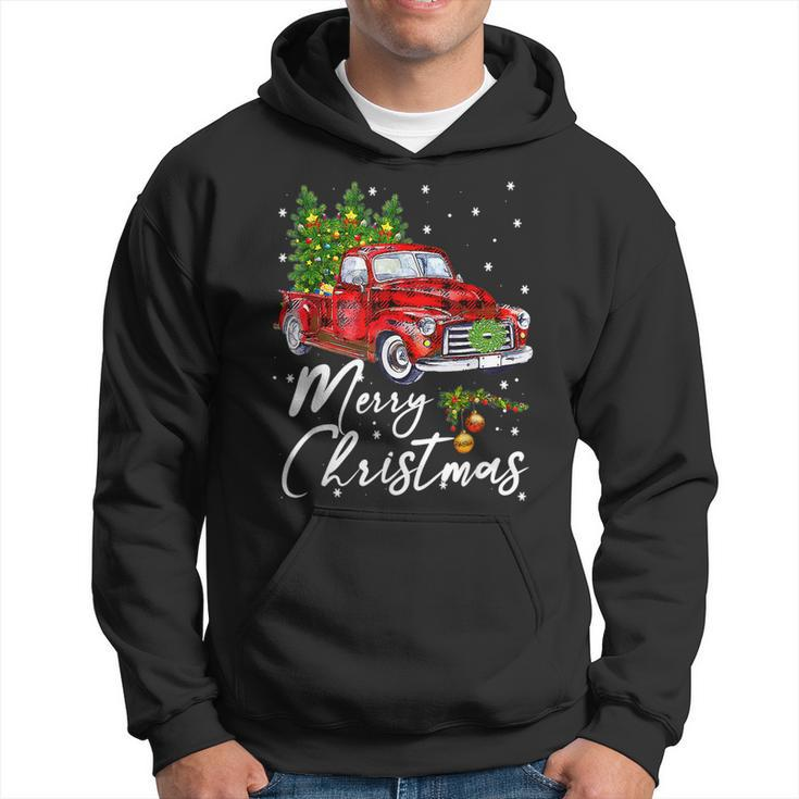 Merry Christmas Vintage Wagon Red Truck Pajama Family Party  Men Hoodie Graphic Print Hooded Sweatshirt