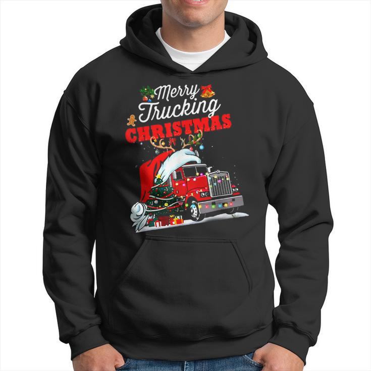 Merry Trucking Christmas Truck With Santa Hat  Men Hoodie Graphic Print Hooded Sweatshirt
