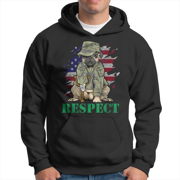 Military Pug Dog Veteran Us Army American Flag  Men Hoodie Graphic Print Hooded Sweatshirt