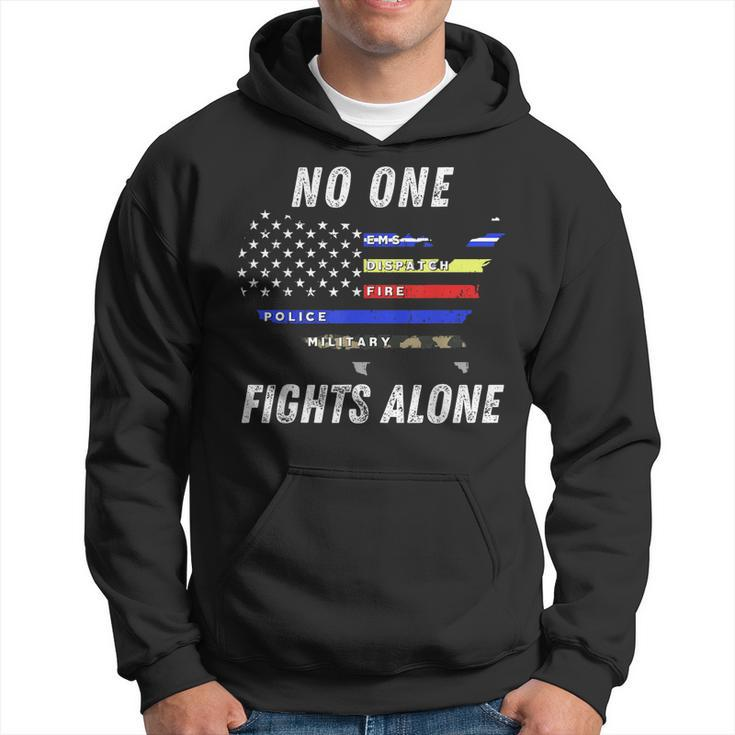 Noonefightsalone Usa Flag Police Military First Responder Hoodie