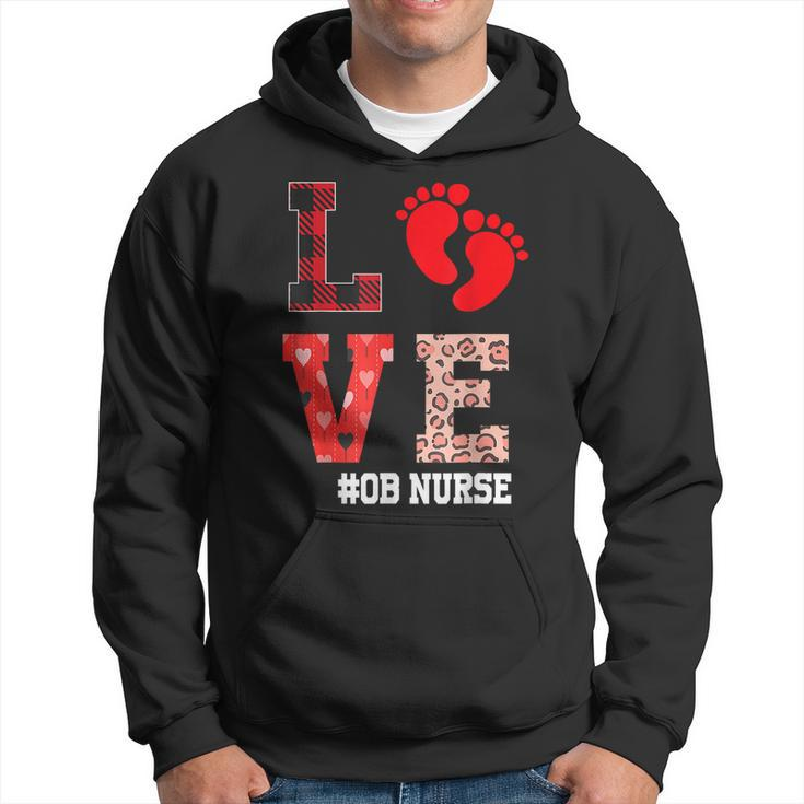 Ob Nurse Love Valentines Day Leopard Plaid Hearts Nursing  Men Hoodie Graphic Print Hooded Sweatshirt