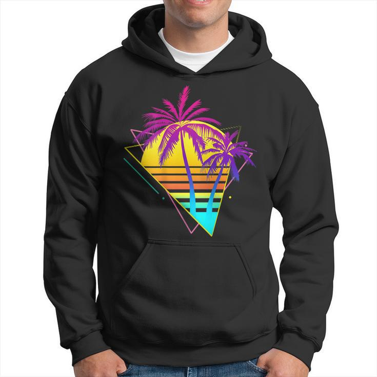 On Back - Retro 80S 90S Vaporwave Tropical Sunset Palm Trees Hoodie