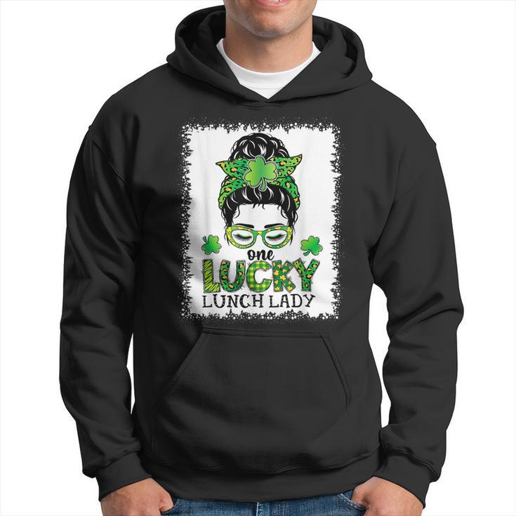 One Lucky Lunch Lady Bleached Messy Bun St Patricks Day  Hoodie