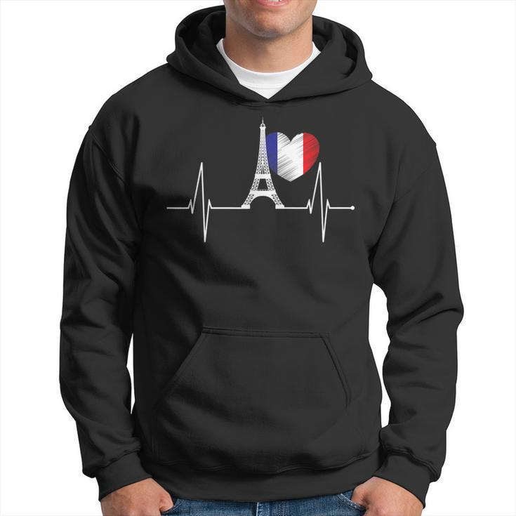 Paris Skyline Heartbeat French Flag Heart With Eiffel Tower  Men Hoodie Graphic Print Hooded Sweatshirt