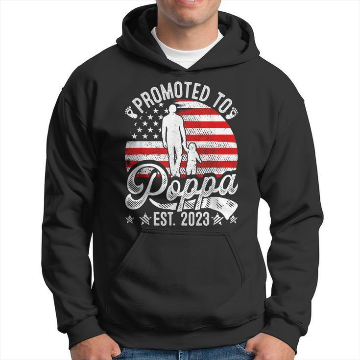 Patriotic Promoted To Poppa Est 2023 American Flag Gift For Mens Hoodie