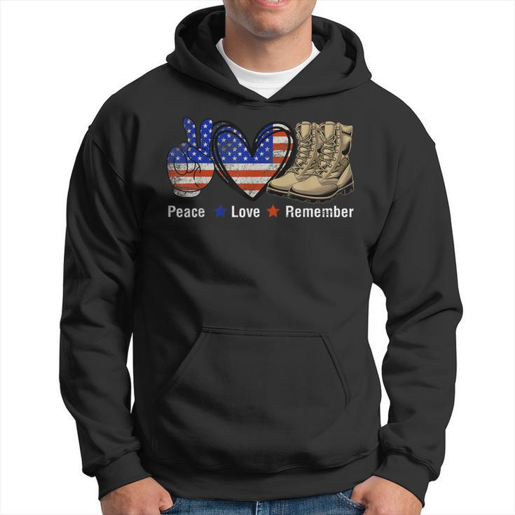 Peace Love Remember Combat Boots Usa Flag Veteran Day Hoodie