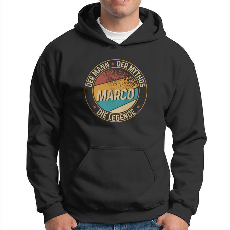 Personalisiertes Schwarzes Hoodie Marco – Mann, Mythos, Legende, Einzigartig