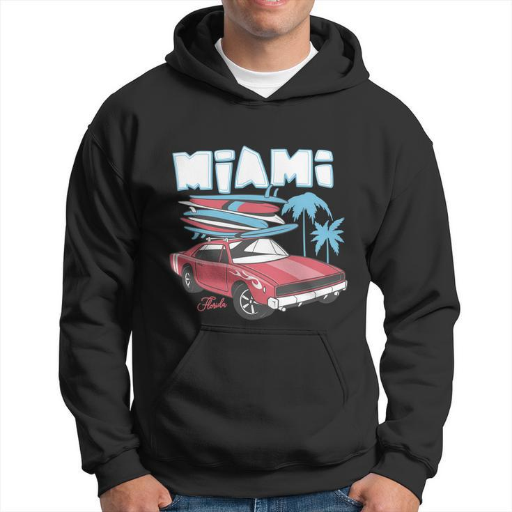 Print And Retro Car With Surfboard Hoodie