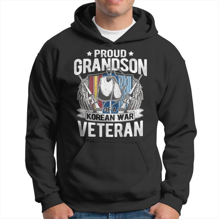 Proud Grandson Of Korean War Veteran Dog Tag Military Family  Men Hoodie Graphic Print Hooded Sweatshirt
