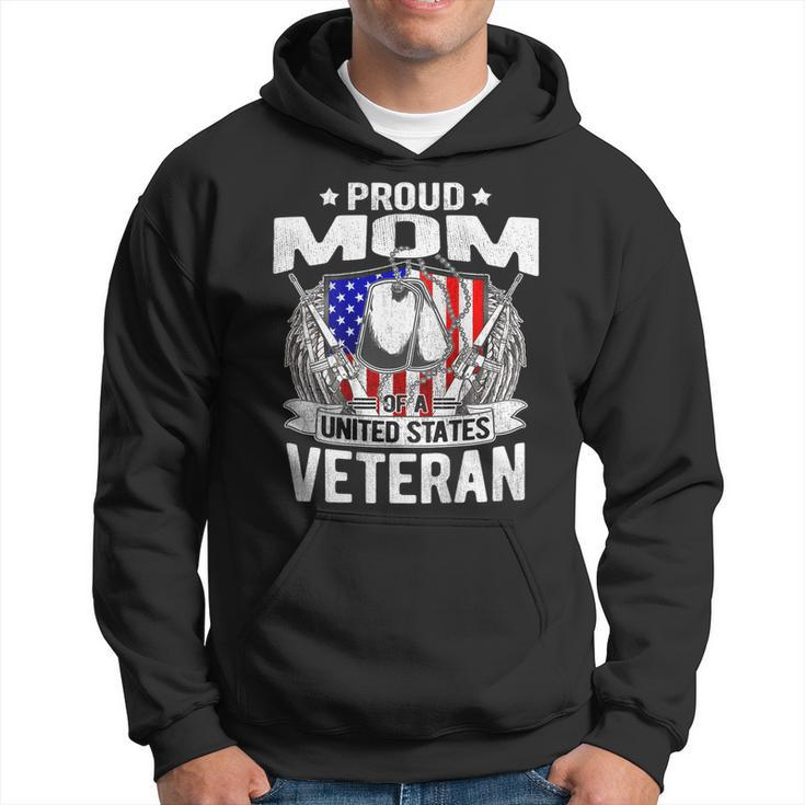 Proud Mom Of A Us Veteran - Dog Tags Military Mother Gift  Men Hoodie Graphic Print Hooded Sweatshirt