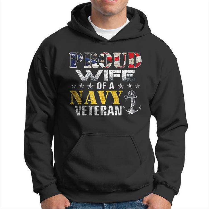 Proud Wife Of A Navy Veteran American Flag Military Men Hoodie