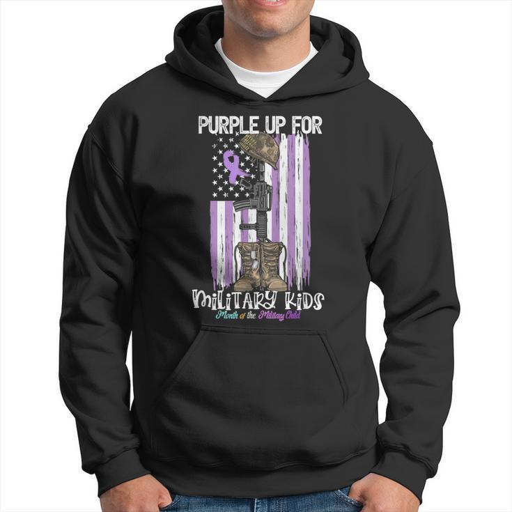 Purple Up For Military Kids Support Us Flag Military Month Hoodie