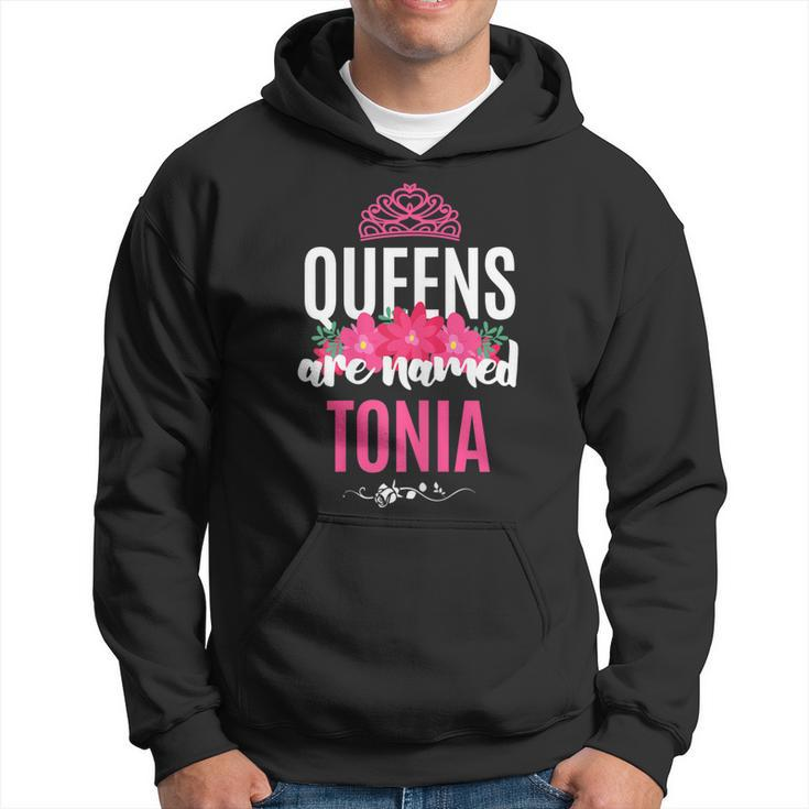 Queens Are Named Tonia Pink Flower Custom Name B-Day Men Hoodie