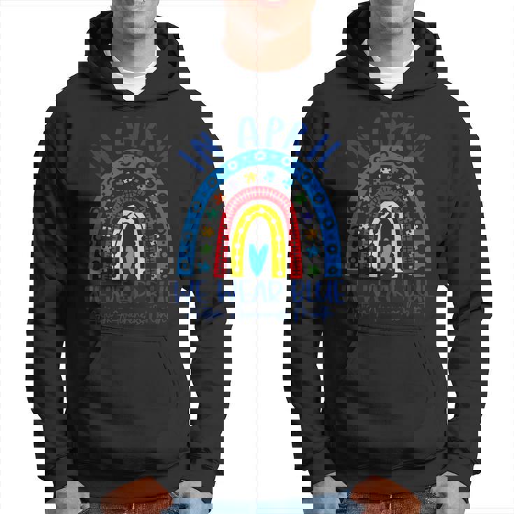 Rainbow Autism In April We Wear Blue Autism Awareness Month  Hoodie