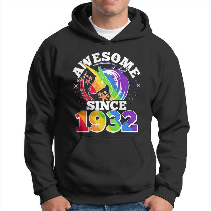 Rainbow Unicorn Awesome Since 1932 90Th Birthday Hoodie