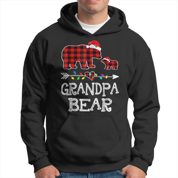 Red Plaid Grandpa Bear & Kid Christmas Light Santa Hat Hoodie
