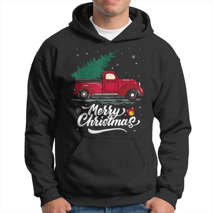 Red Truck Pick Up Christmas Tree Vintage Funny Xmas Holiday Men Hoodie Graphic Print Hooded Sweatshirt