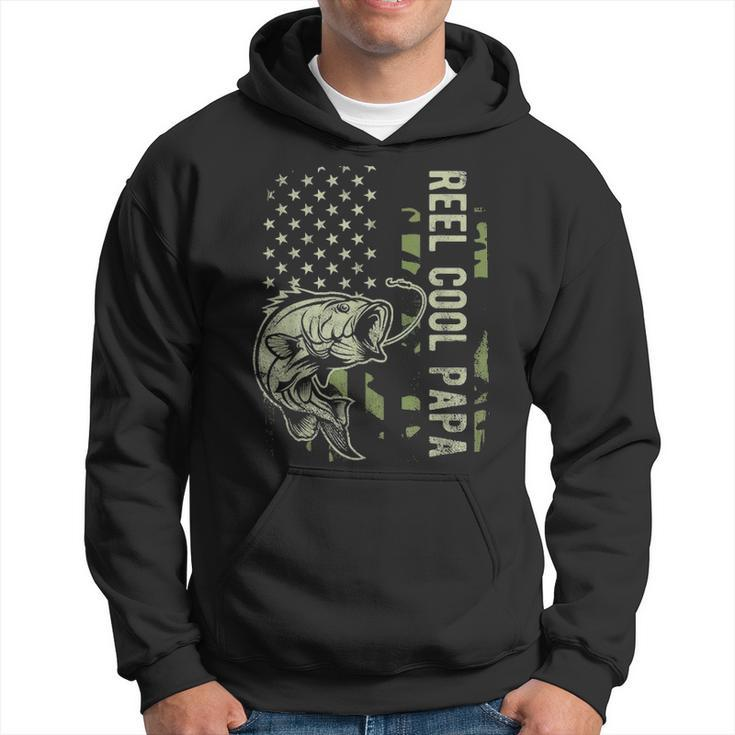 Reel Cool Papa Camouflage American Flag Fathers Day Gift Hoodie