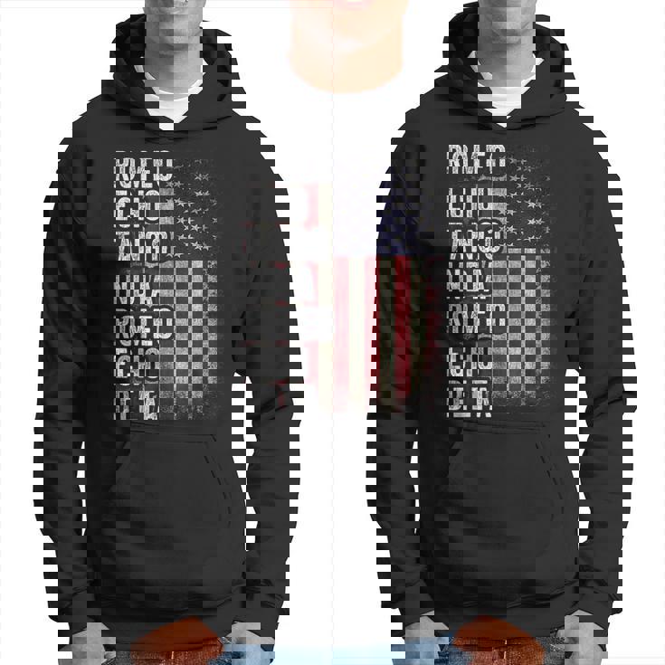 Retired Military Phonetic Alphabet Retirement Announcement Men Hoodie Graphic Print Hooded Sweatshirt