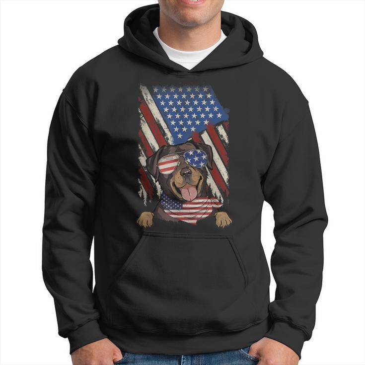 Retro American Flag Rottweiler Dad Mom Dog Lover 4Th Of July  Men Hoodie Graphic Print Hooded Sweatshirt