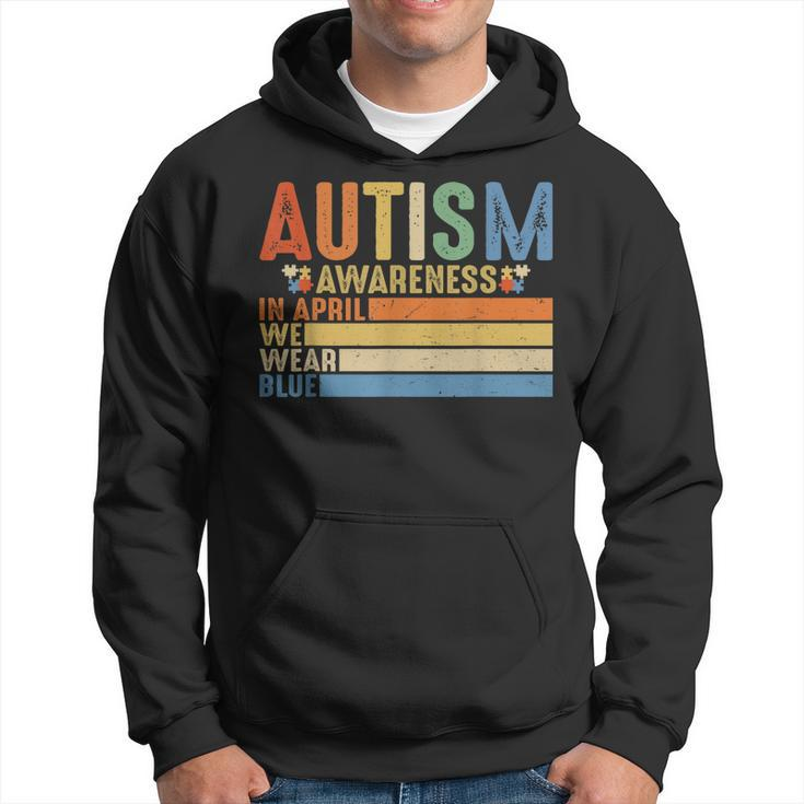 Retro In April We Wear Blue Puzzle Autism Awareness Month  Hoodie