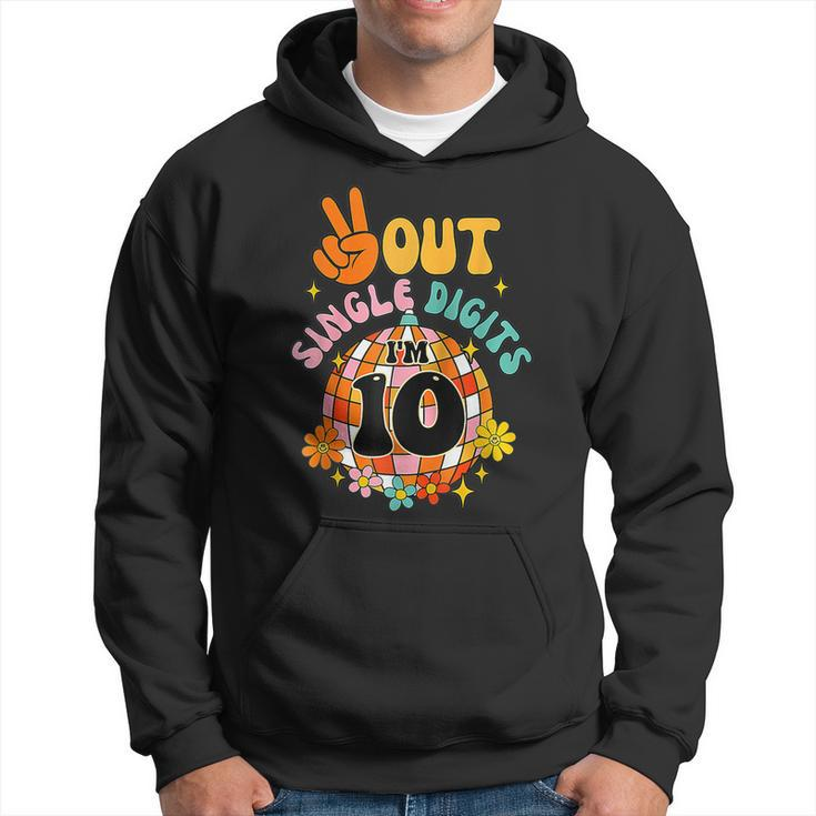 Retro Peace Out Single Digits Im 10 Year Old 10Th Birthday Hoodie