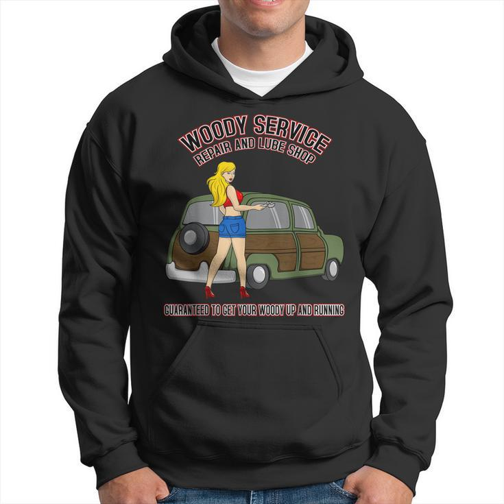 Retro Vintage Sexy Pinup Girl Mechanic Auto Big Woody Wagon Hoodie