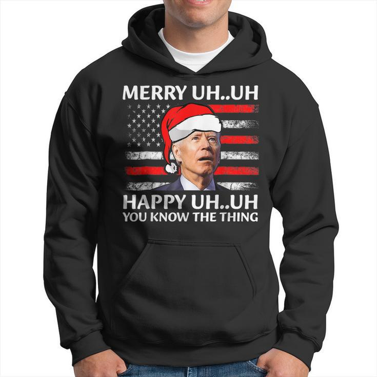Santa Joe Biden Confused Merry Uh Uh Christmas America Flag  V3 Men Hoodie Graphic Print Hooded Sweatshirt
