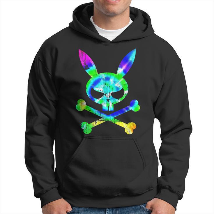 Scary Skull And Crossbones Bad Rabbit Horror Bunny Tie Dye Hoodie | Mazezy
