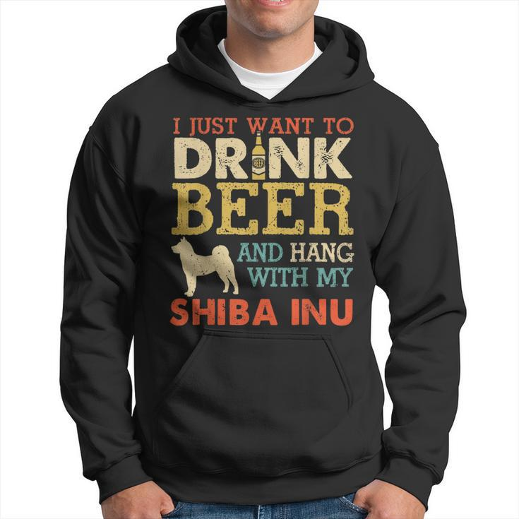 Shiba Inu Dad Drink Beer Hang With Dog Funny Men Vintage  Hoodie