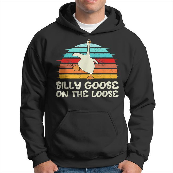 Silly Goose On The Loose Retro Sunset Funny Quote Gift T  Hoodie