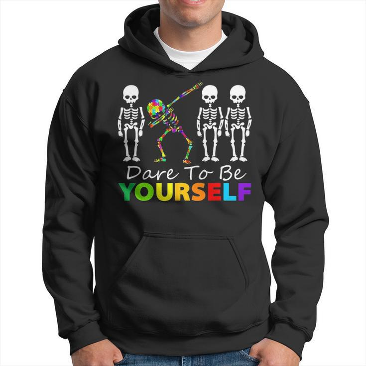 Skeleton Dabbing Dare To Be Yourself  Funny Autism Hoodie