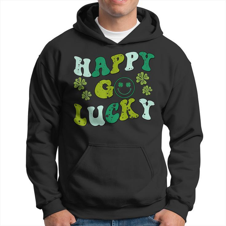 St Patricks Day Happy Go Lucky Shamrock Irish Retro Groovy  Hoodie - Thegiftio