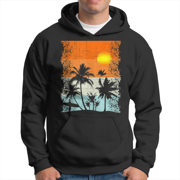 Summer Vacation Surfers At Beach Palm Trees Retro Vintage  Hoodie