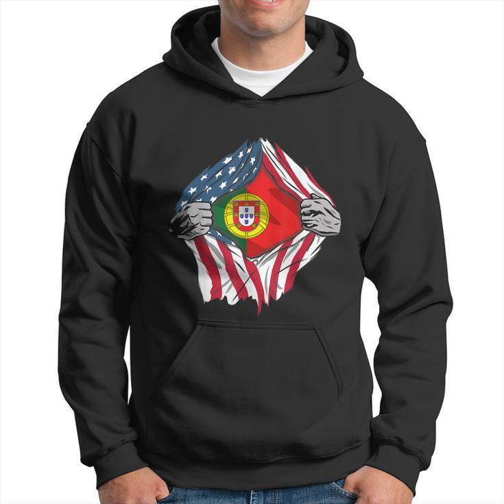 Super Portuguese Heritage American Flag Portugal Roots Hoodie