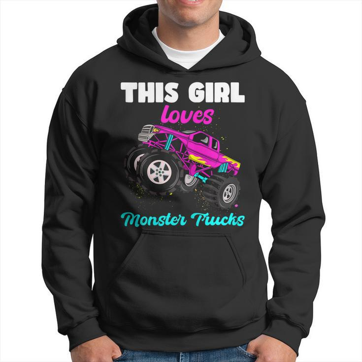 This Girl Loves Monster Trucks Funny Pink Monster Truck Girl Hoodie